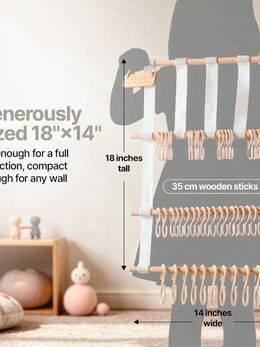 Bow Holder for Girls Hair Bows, Hair Bow Organizer, Headband Holders, Hanger Wal - Picture 4 of 8